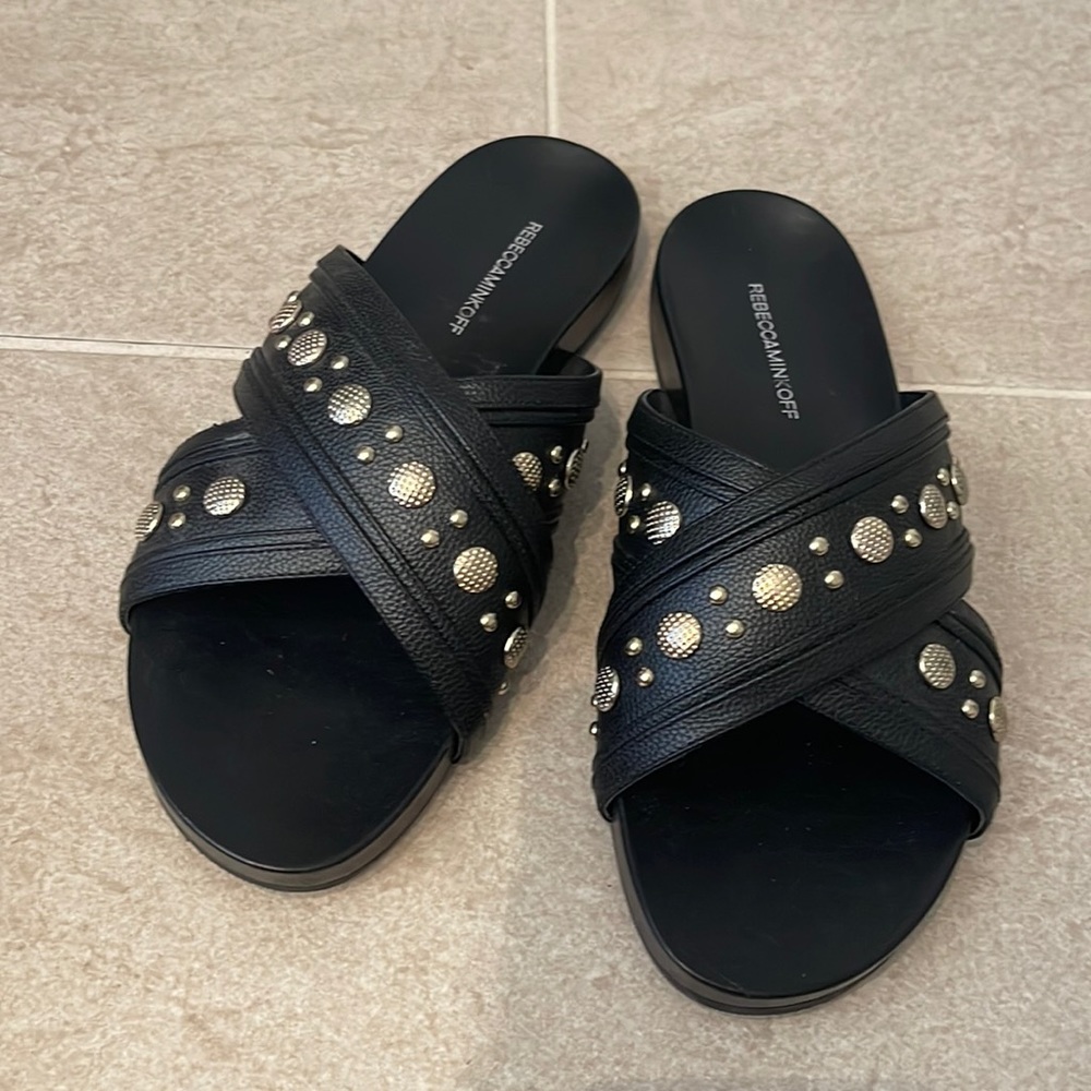 Rebecca Minkoff Tori Black Leather Studded Sandals Sz 9